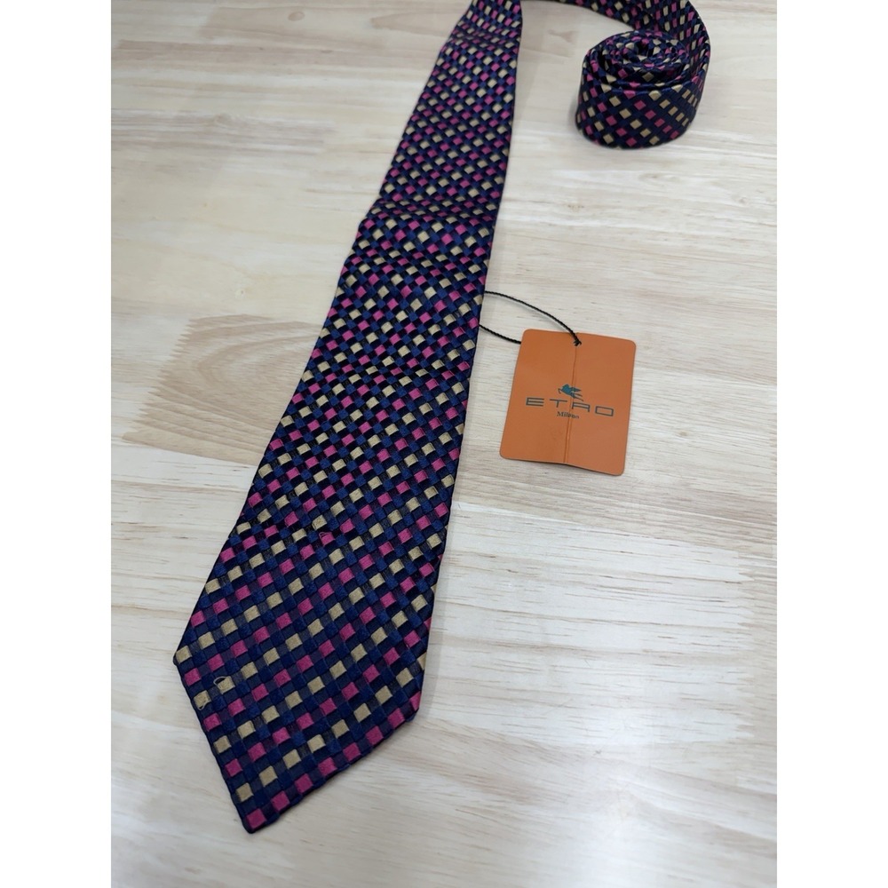 Etro Milano Men's 100% Silk Tie Necktie Multicolor Micro-Box Jacquard Italy -New